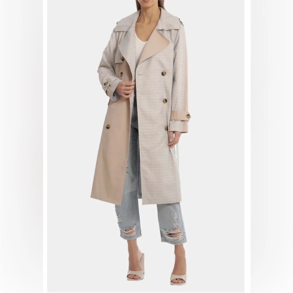 Avec Les Filles blue plaid belted trench coat XS